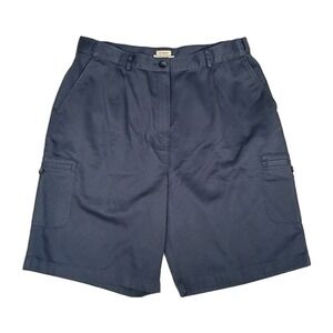 LL Bean Original Fit Chino Shorts Womens 16 Navy Blue Stretch Waist Item 280396